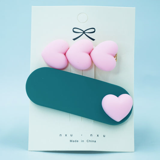 Pink Hair Clips For girls | Love Design | 2 pcs in 1 packet | B10