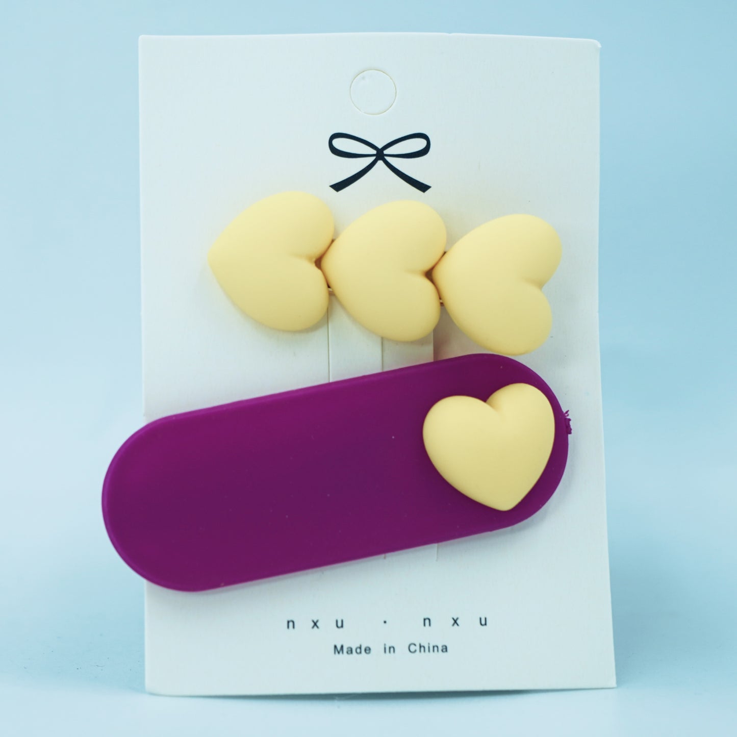 Yellow Love Shaped Hair Clips | Kids Collection | Simple Design | 2 pcs in 1 packet | B18