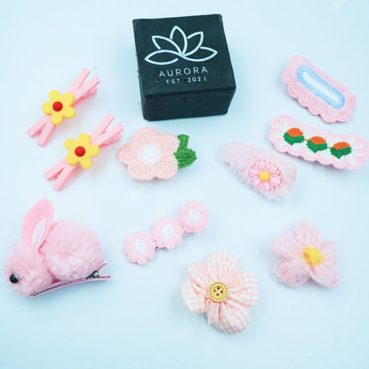 Pink Hair Clips Collection For Girls | Flower Design | 10 pcs in 1 packet | B22