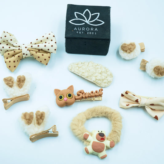 Sweet  Hair Clips Collection | Brown  Design | 9 pcs in 1 packet | B25