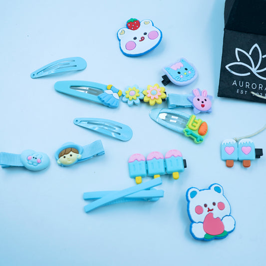 Buy Aurora Blue Hair Clips Collection | Cute Design | 14 pcs in 1 packet | B44