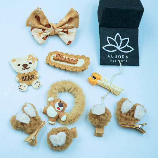 Brown Hair Clips Collection | Cute Design | 9 pcs in 1 packet | B47