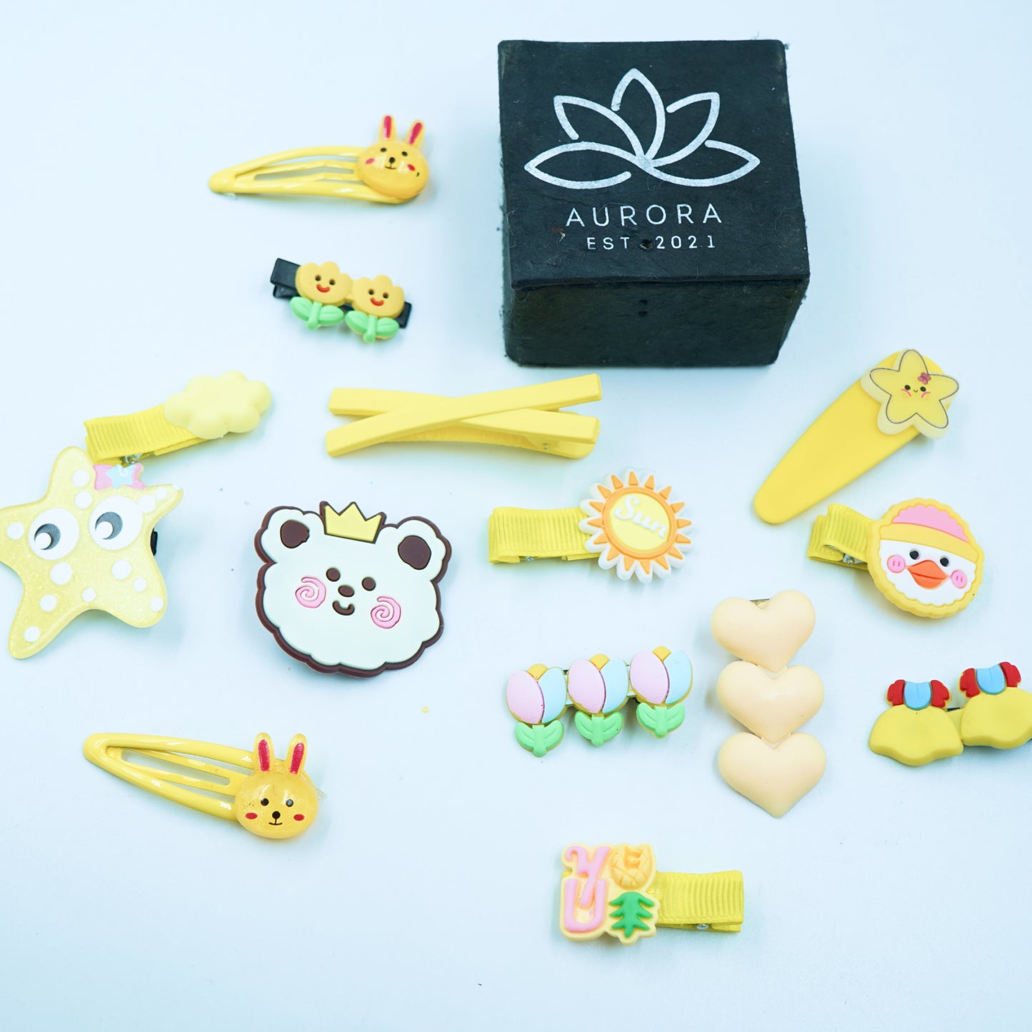 Yellow Cute Hair Clips | Kids Collection | Trendy Design | 14 pcs in 1 packet | B24