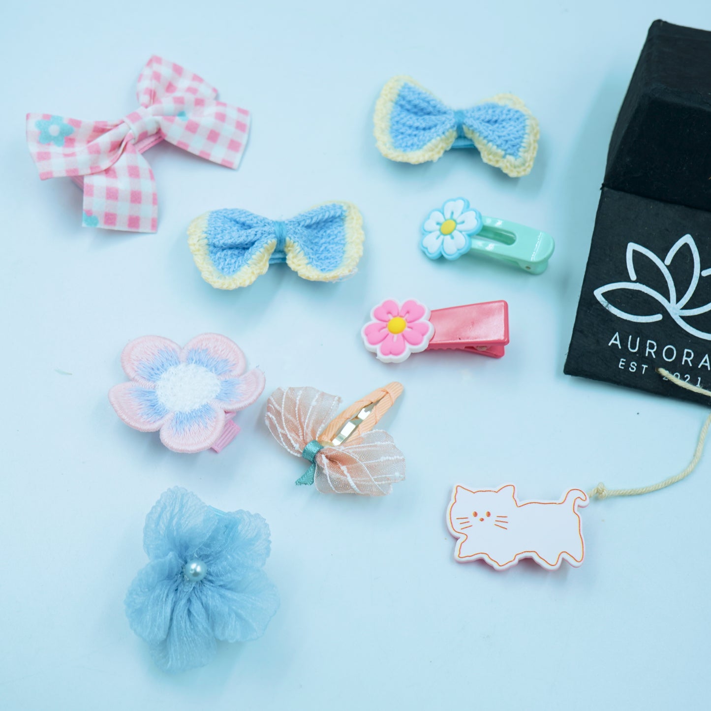 Buy Aurora Kids Hair Clips Collection | Ribbon Design | Blue |Pink 9 pcs in 1 packet | B34