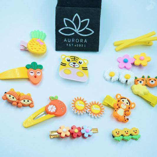 Smiley Hair Clips For Kids | Girls Collection | Yellow Design | 14 pcs in 1 packet | B49