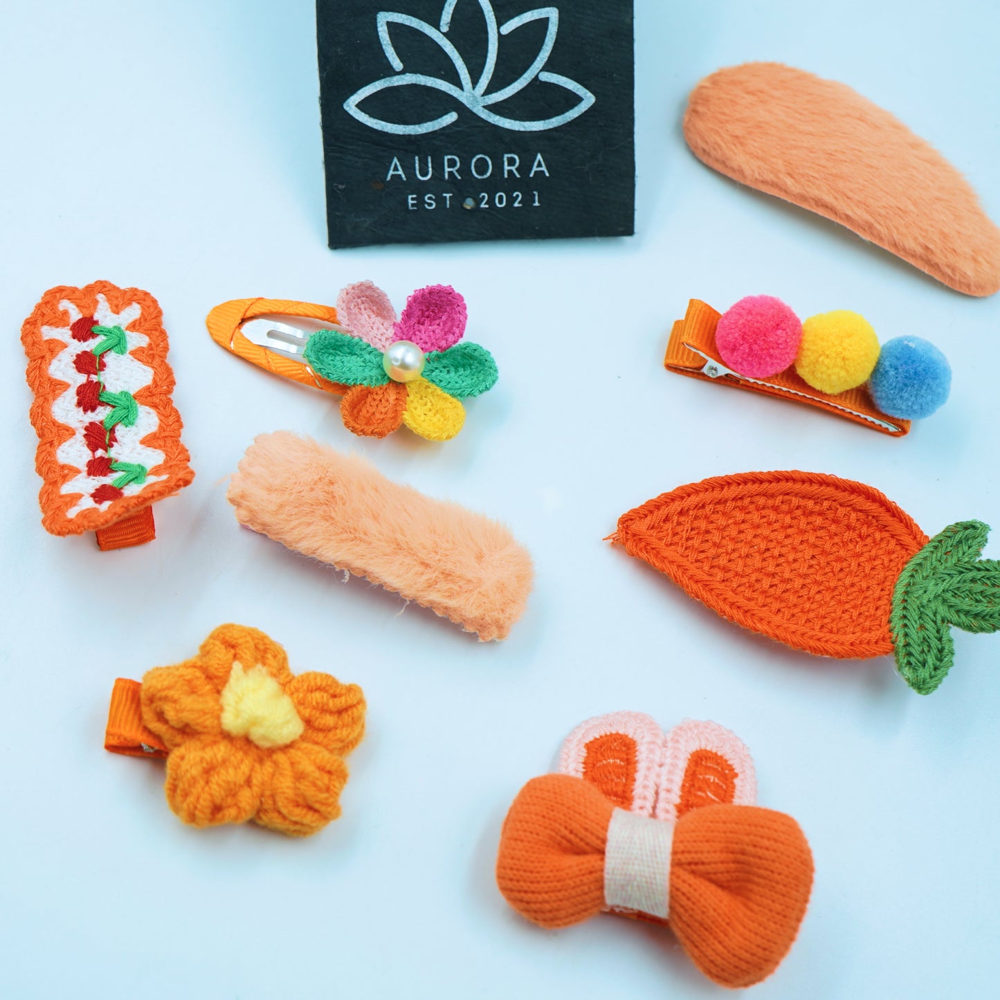 Buy Orange set of Hair Clips | Cute Collection | Trendy Design | 8 pcs in 1 packet | B50