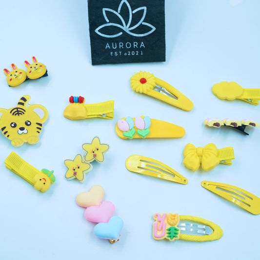 Cute Yellow Hair Clips Collection | Beautiful  Design | 14 pcs in 1 packet | B51