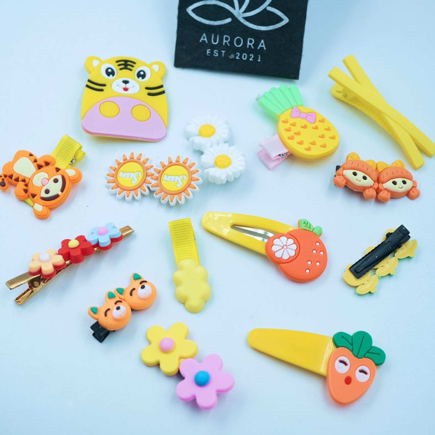 Trendy Hair Clips Collection | Cute Yellow Design | 14 pcs in 1 packet | B57